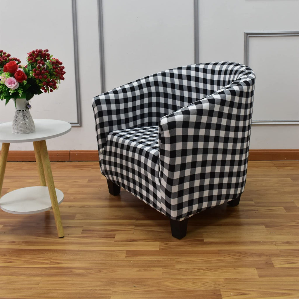 1 Piece Stretch Black/White Barrel Chair Slipcovers with Arms, Round Soft Armchair Sofa Cover Removable Couch Furniture Protector for Bar Living Room Bedroom Hotel Counter