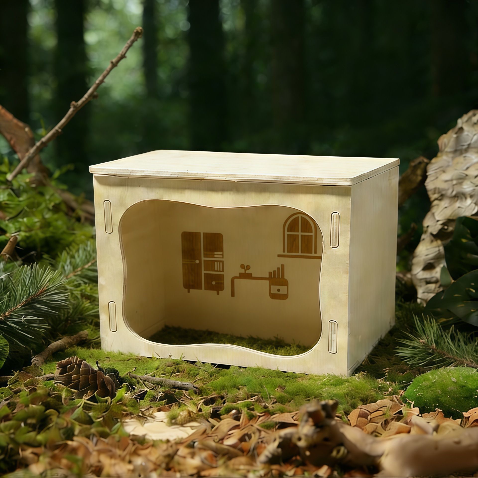 Hamster hiding place, wooden cabin, small animal, pet tunnel, exploration toy, dwarf hamster, sand rat, hedgehog, mouse's secret peephouse (study)