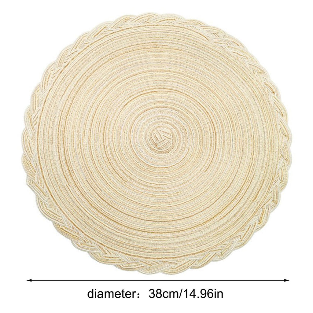 38cm Round Braided Placemats Set of 4, Washable Heat Resistant Circle Boho Place Mats for Kitchen Dining Table -（beige）