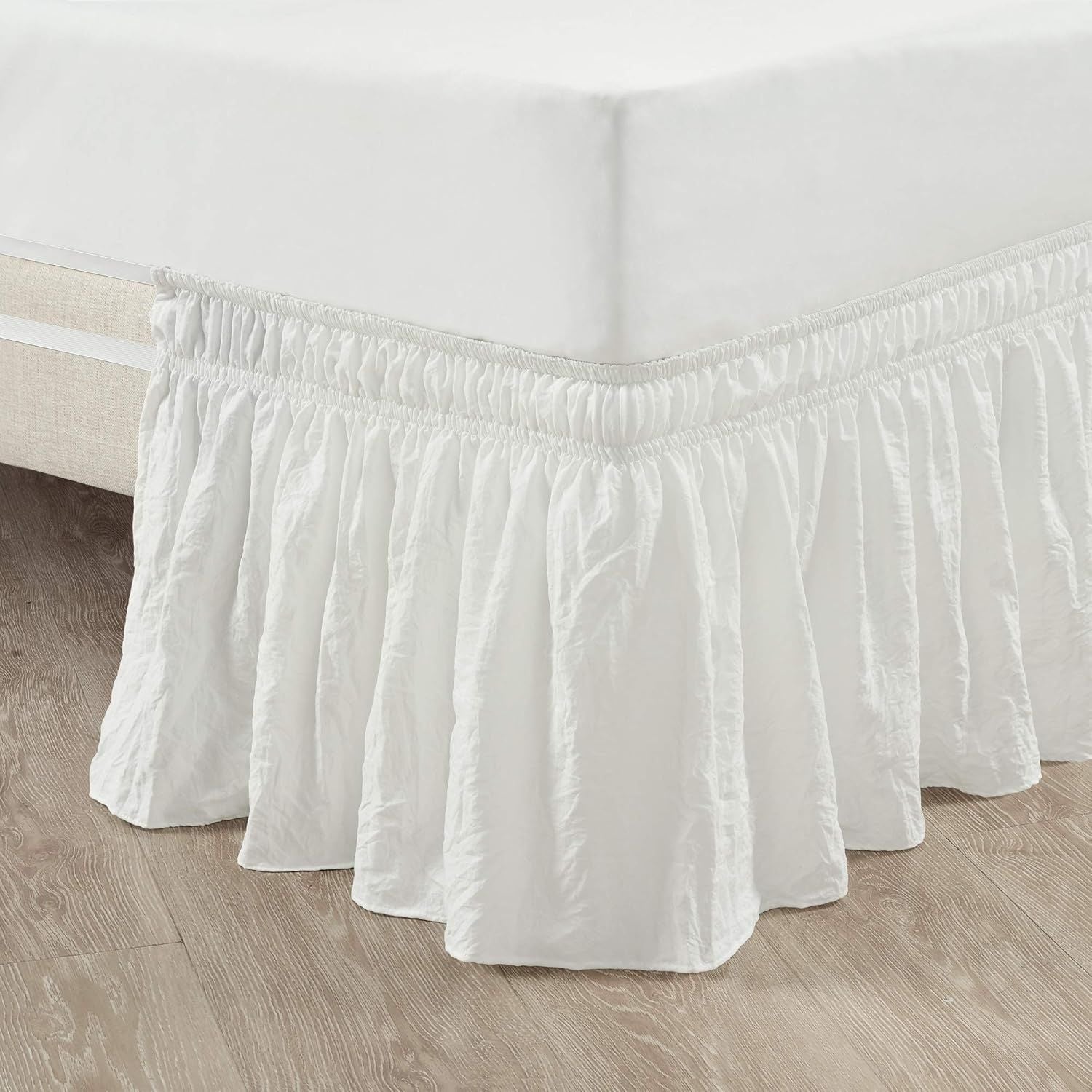 Ruffle Elastic Bed Skirt Detachable - Dustproof Ruffle - Machine Washable Elastic Band Bed Skirt (White)
