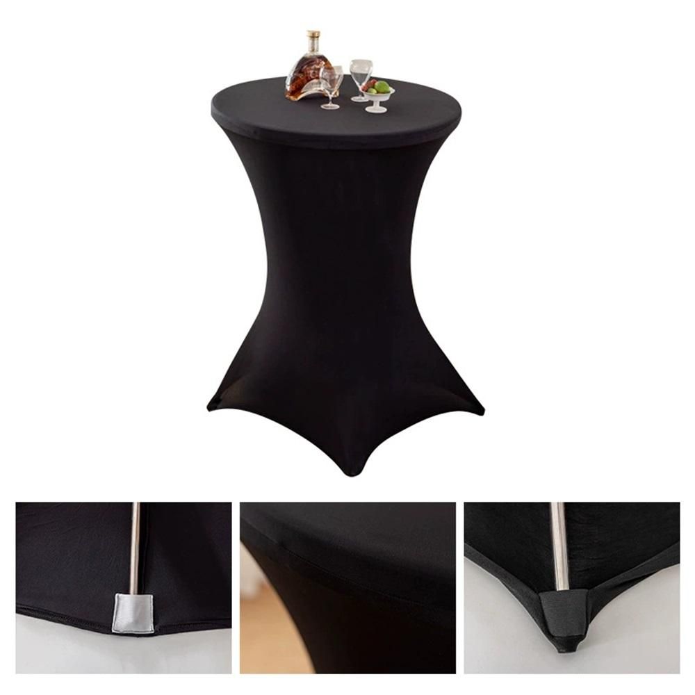 Polyester Black Table Cover, Cocktail Fitted Tablecloths, Round Highboy Stretch Table Covers Cloths for Party, Bar, Wedding, Birthday, Banquet,