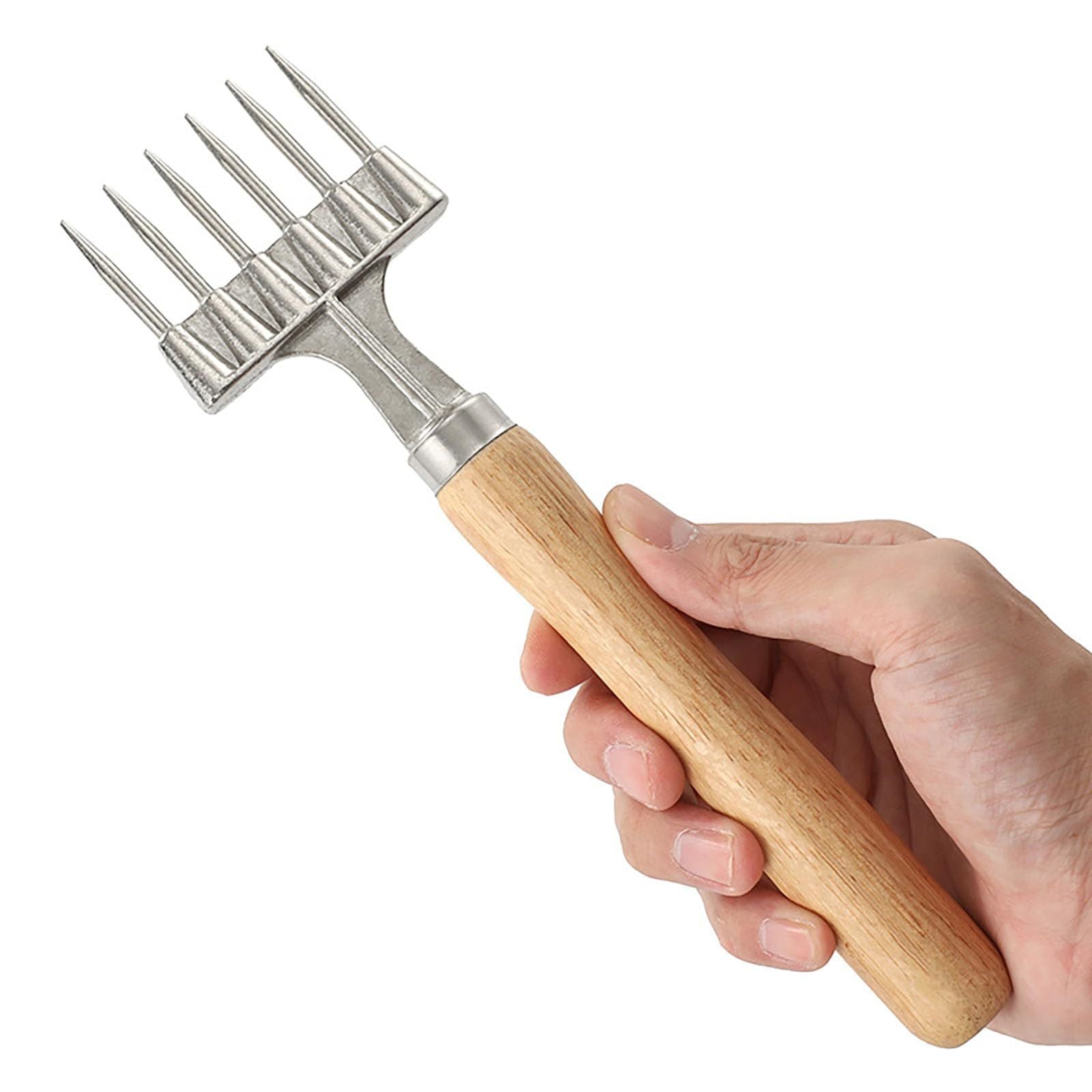 Ice Pick with Wooden Handle, 6 Fork Silver Stainless Steel Ice Crusher for Ice Breaking at Home and Bar (6 Fork)