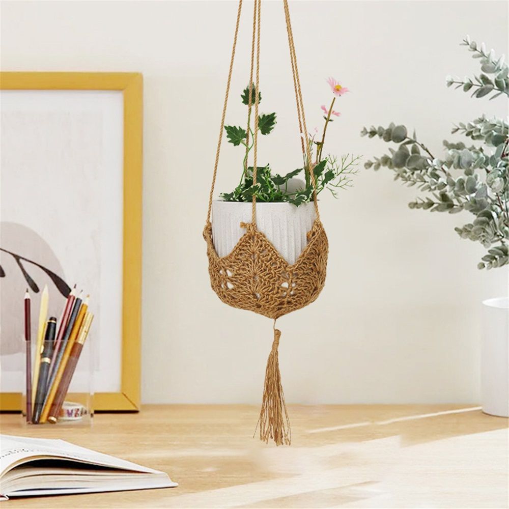 2pcs Handmade woven hemp rope flowerpot net bag Creative woven flowerpot hanging basket Indoor and outdoor hanging decorative flowerpot bag（Original color 100 * 22cm）