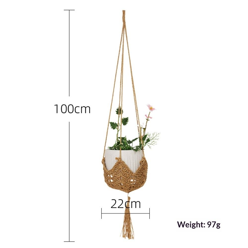 2pcs Handmade woven hemp rope flowerpot net bag Creative woven flowerpot hanging basket Indoor and outdoor hanging decorative flowerpot bag（Original color 100 * 22cm）