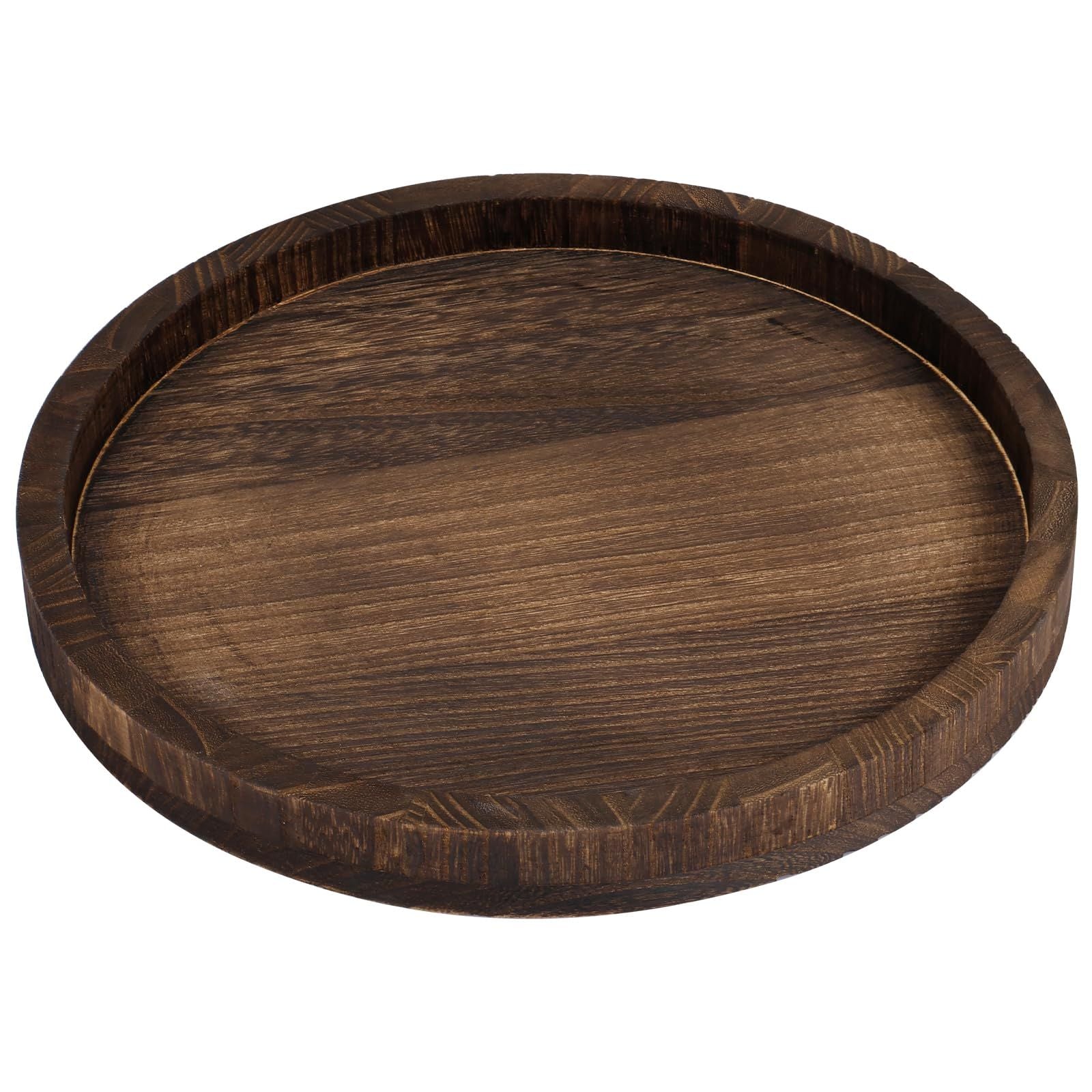 Wooden Tray for Coffee Table: Candle Holder Plate Round Decorative Serving Tray - Vintage Table Centerpiece Rustic Farmhouse Home Decor（Brown 24x24x3cm ）