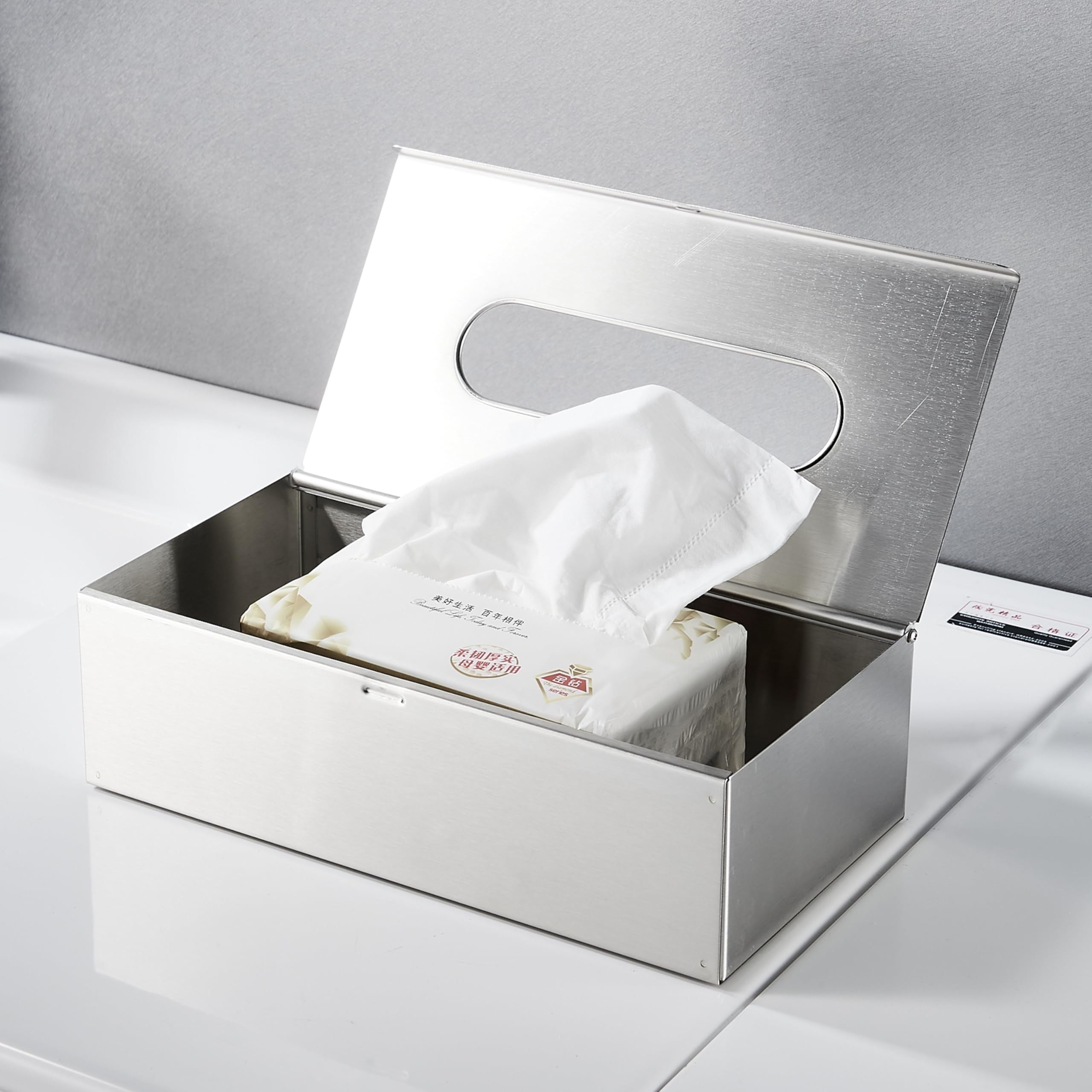 Rectangular Tissue Box Cover - Napkin Holder, Facial Tissue Storage Box - Decorative Holder for Bathroom, Bedroom, Nightstand, Office -304 Stainless Steel,（silvery）