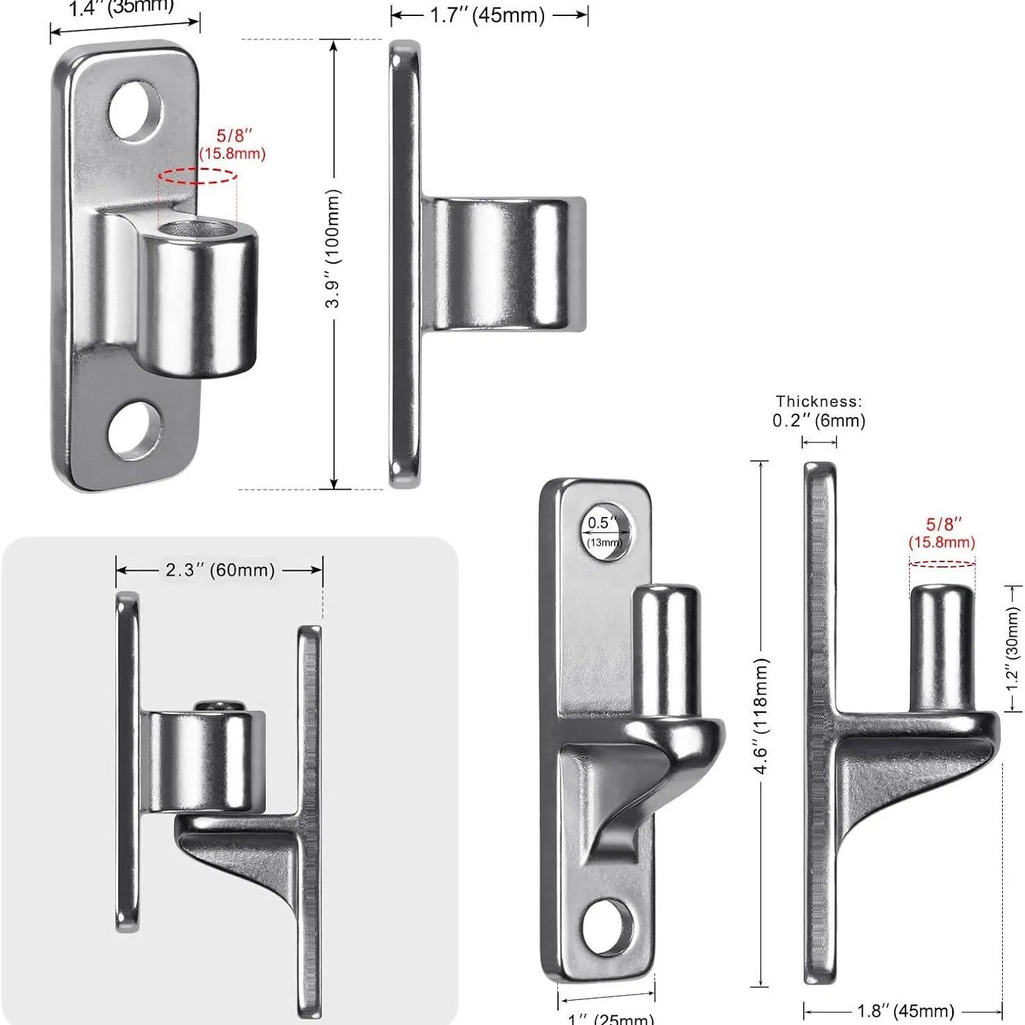 Heavy-Duty 304 Stainless Steel Gate Hinges, 2-Pack Wall Mount Gate Hardware Female & Male Hinges Pin, Non-Welding Design for Wooden Fences and Farm Gates