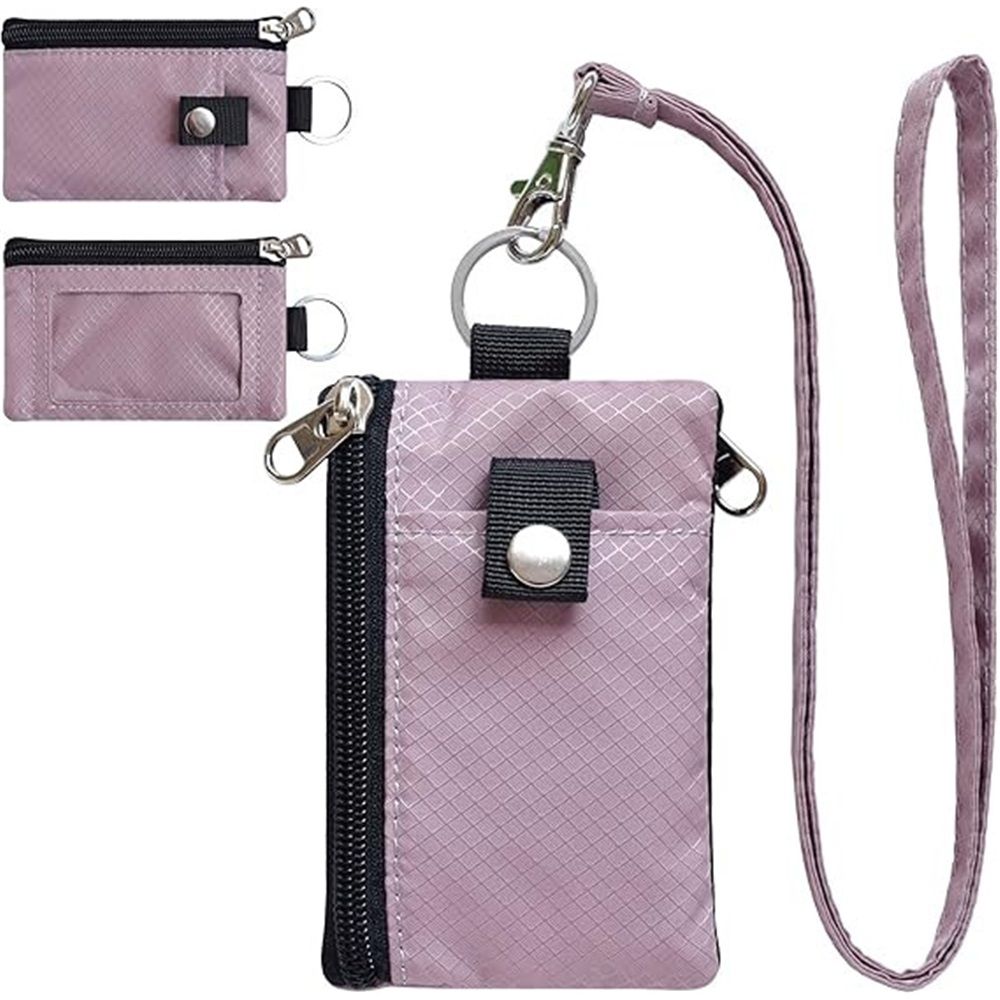 Minimalist  Blocking Small Wallet with ID Window,WaterResistant Zip Id Case Wallet with Lanyard Keychain for Cards,Cash,Travel,Women,Men（dusty pink）