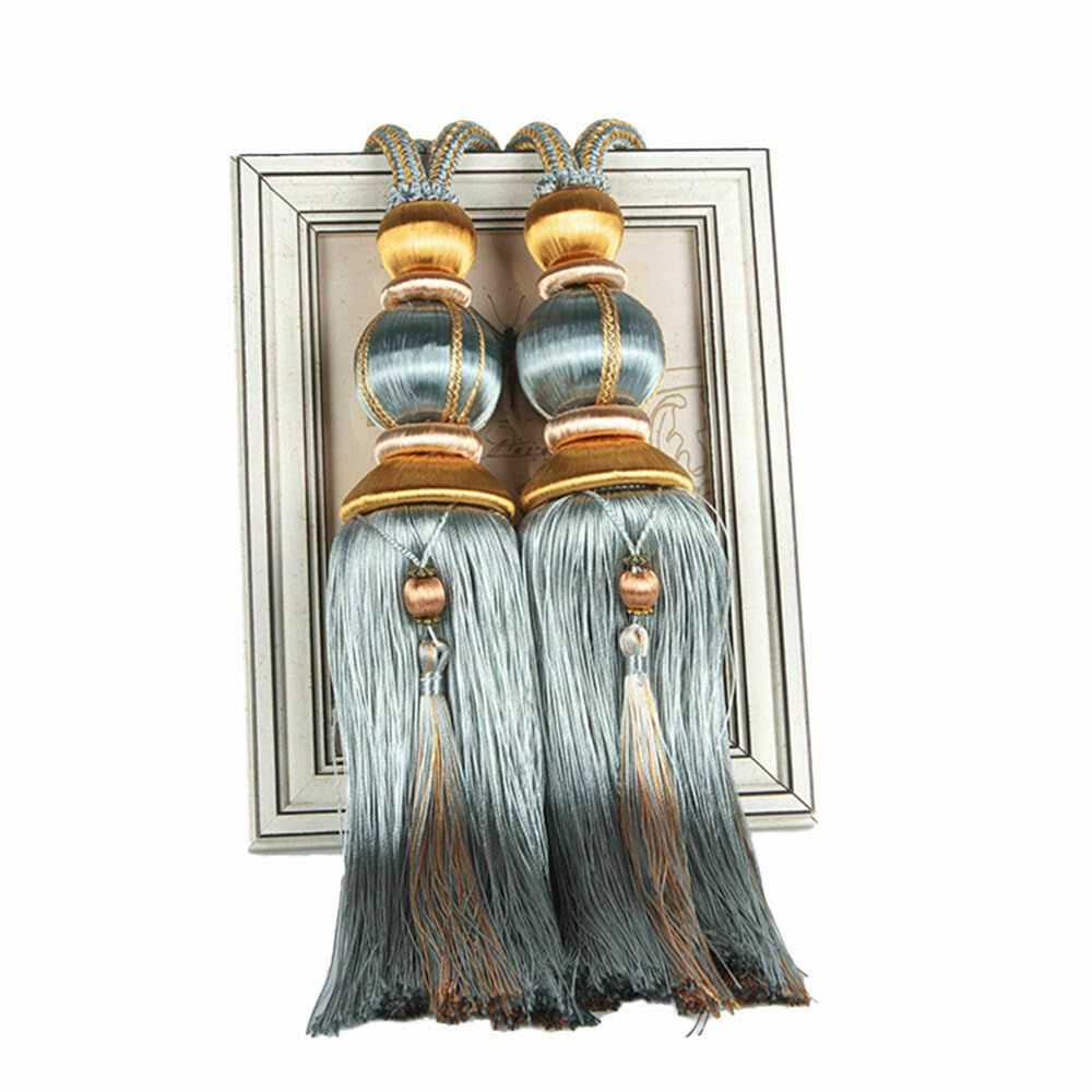Paired Lantern Single Hanging Ball Tassels Curtains Buckle Sling Binding Lantern Tiebacks Handcrafted Braided Buckle Drapery Curtain Holdbacks Window Treatments for Home 2 Pack (Light Blue)