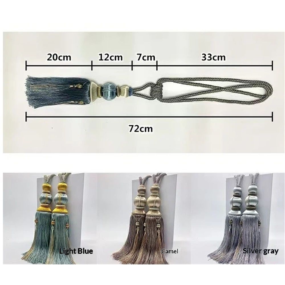Paired Lantern Single Hanging Ball Tassels Curtains Buckle Sling Binding Lantern Tiebacks Handcrafted Braided Buckle Drapery Curtain Holdbacks Window Treatments for Home 2 Pack (Light Blue)