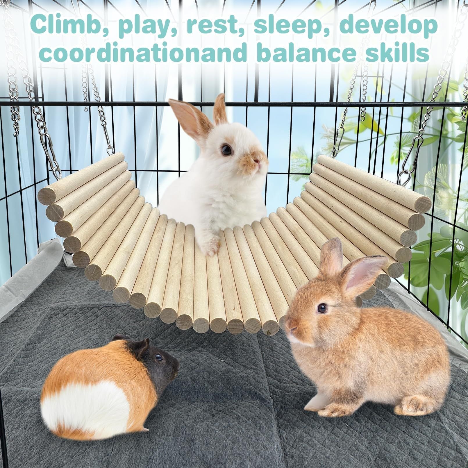 Chinchilla Wooden Suspension Bridge Platform Toy, Small Animal Climbing Toys for Guinea-Pigs Sugar Glider Squirrel and Other Small Animals (Birch 20*35cm)