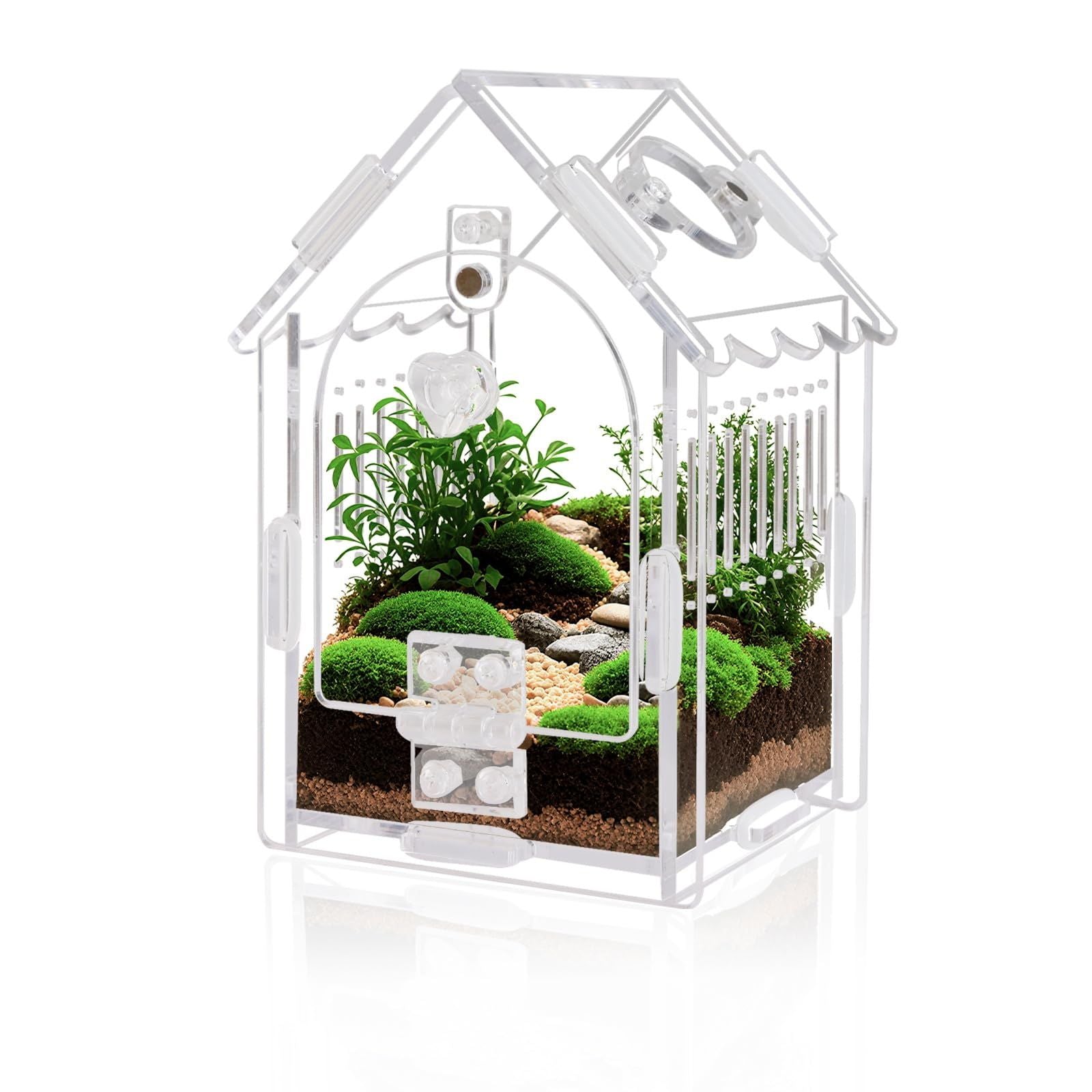 Jumping Spider Enclosure - Internal Dimensions  Acrylic Terrarium Kit for Tarantulas/Mantis/Reptiles with Magnetic Door, Ventilation & Easy Assembly（Single hinge page）