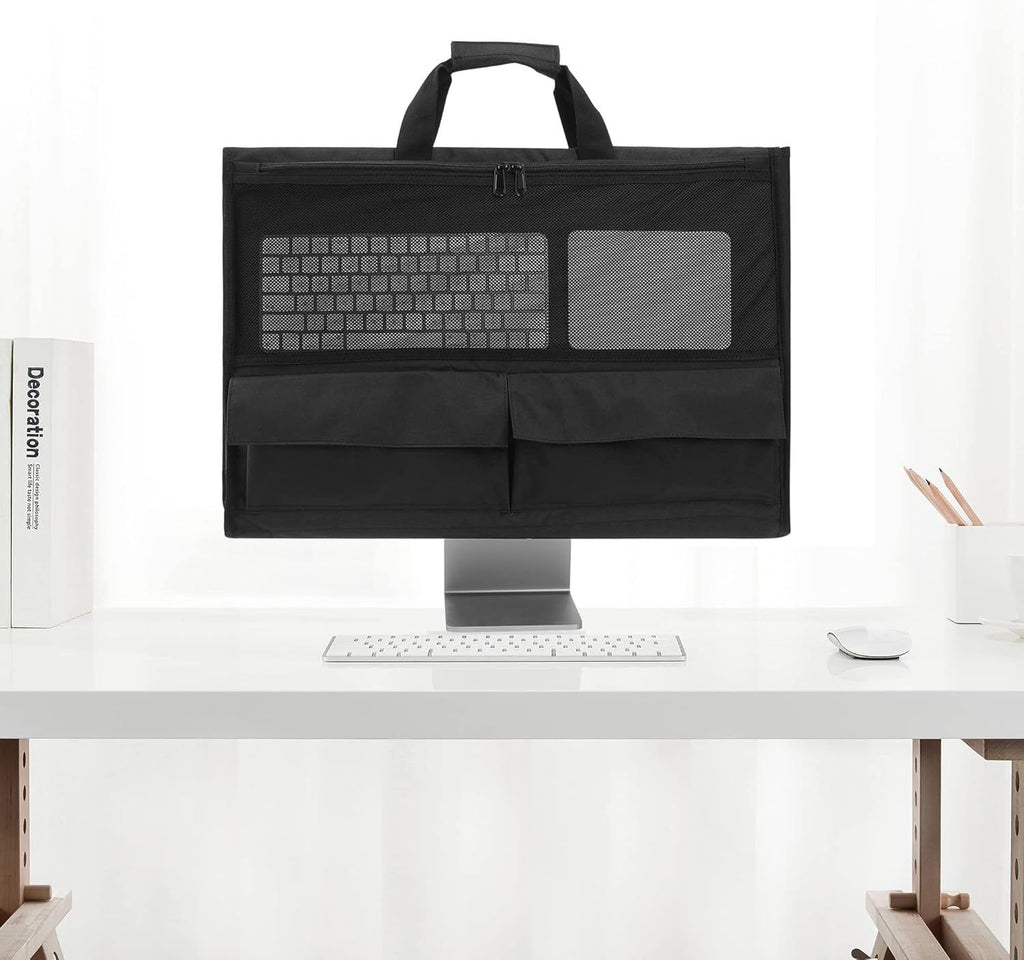 Adjustable Travel Carrying Case for 24''Desktop Monitor(Universal), Protective Storage Bag for  Monitor Dust Cover with Carry Handle for 24 inch  Screen and Accessories（black）