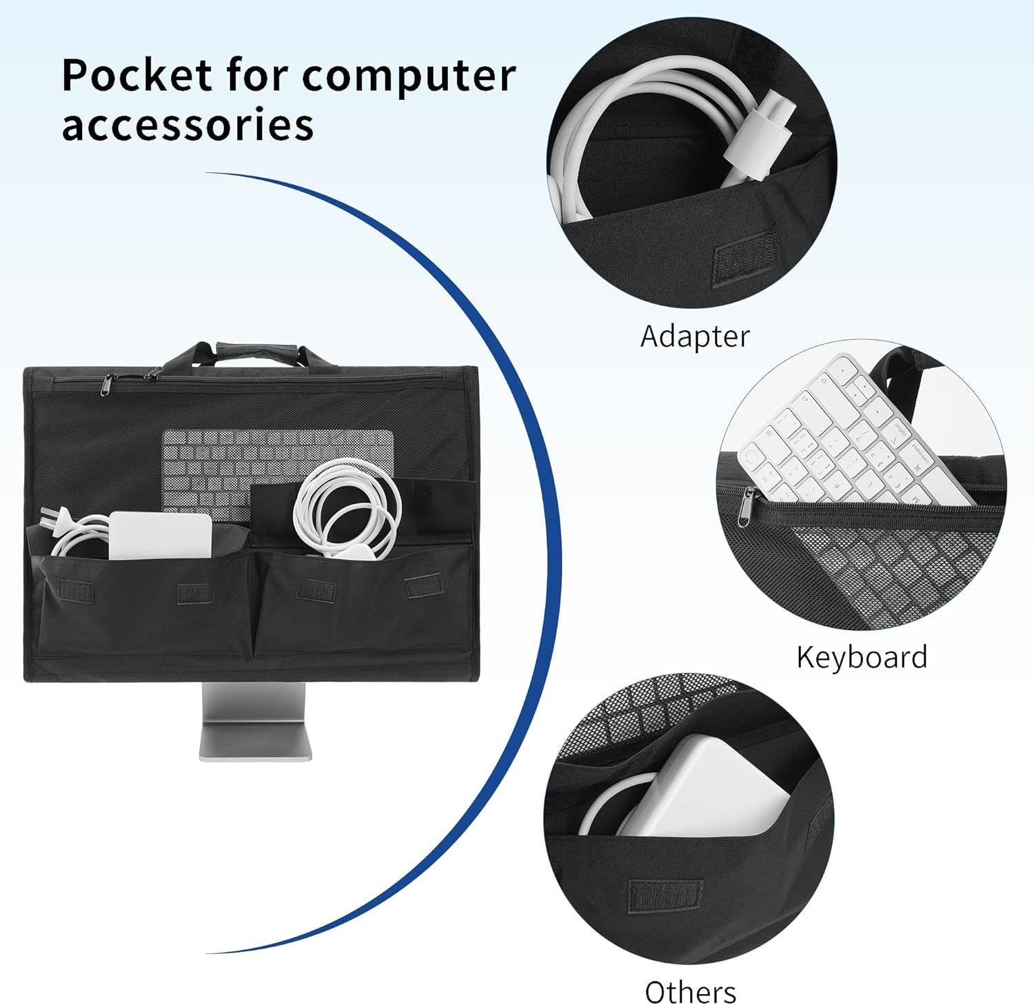 Adjustable Travel Carrying Case for 24''Desktop Monitor(Universal), Protective Storage Bag for  Monitor Dust Cover with Carry Handle for 24 inch  Screen and Accessories（black）
