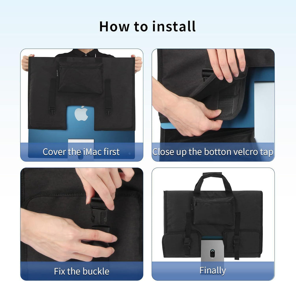 Adjustable Travel Carrying Case for 24''Desktop Monitor(Universal), Protective Storage Bag for  Monitor Dust Cover with Carry Handle for 24 inch  Screen and Accessories（black）