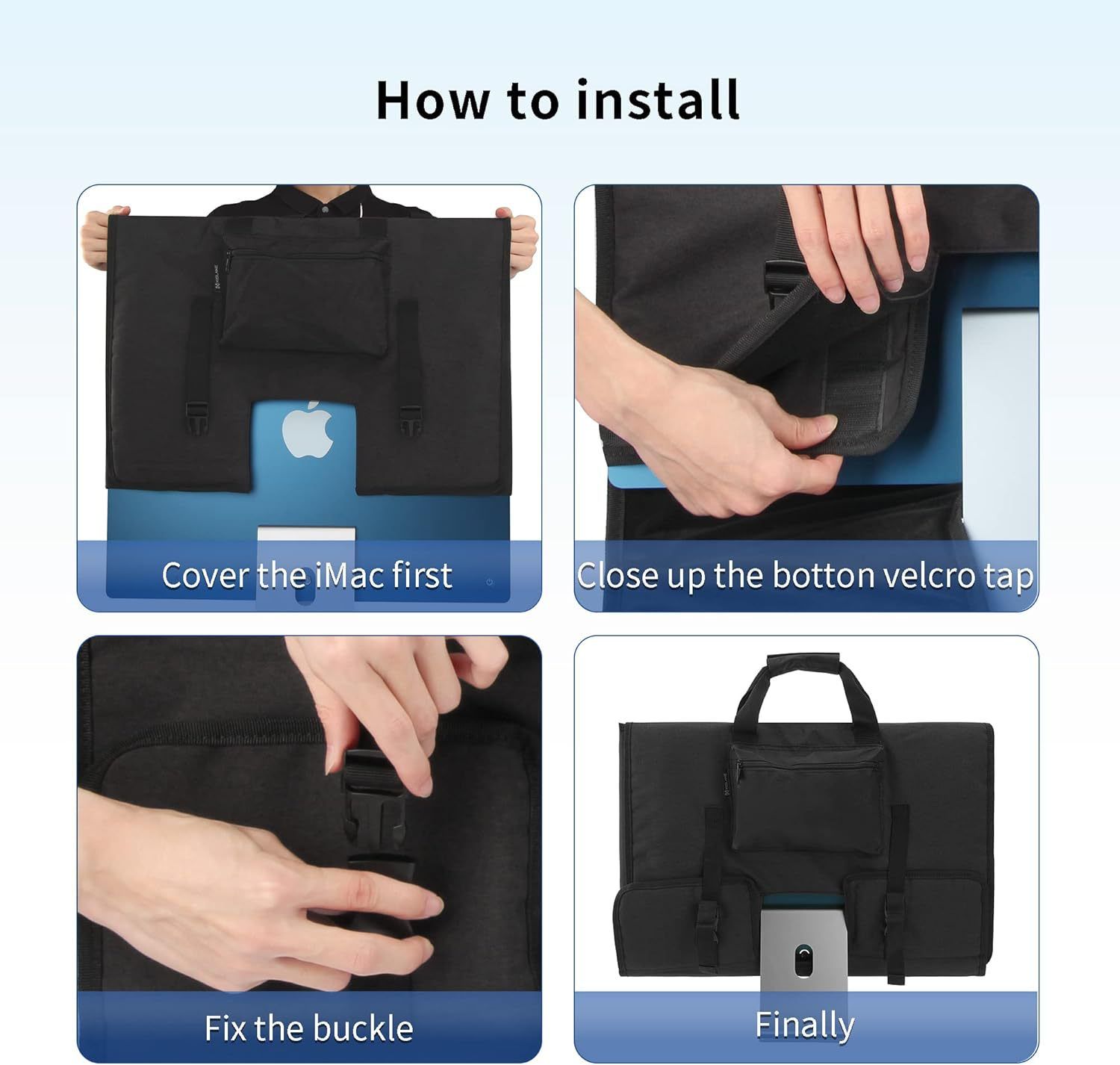 Adjustable Travel Carrying Case for 24''Desktop Monitor(Universal), Protective Storage Bag for  Monitor Dust Cover with Carry Handle for 24 inch  Screen and Accessories（black）