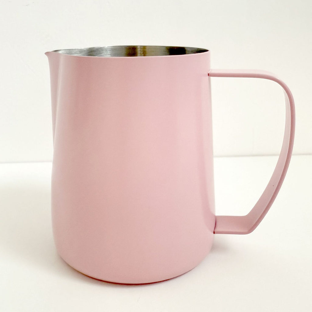 Milk Frothing Pitcher, 450ML Stainless Steel Espresso Steaming Pitcher, Milk Coffee Frothing Cup Milk Foam Maker for Cappuccino Latte, Pink
