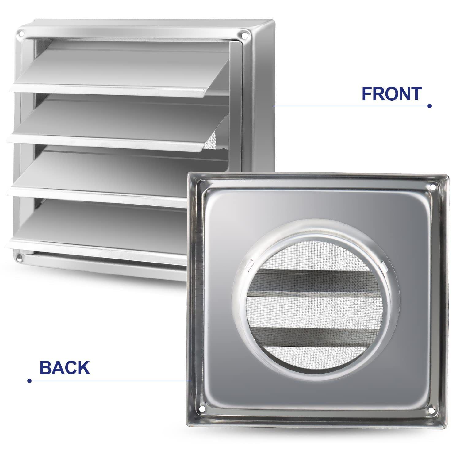 4" Inch Dryer Vent Cover – Outdoor Stainless Steel Grille with Moving Flaps – Fits Only with Metal Ducts for HVAC & Dryer Systems
