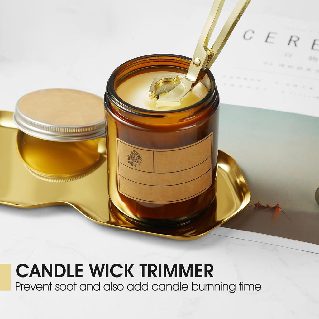 4 in 1 Candle Accessory Set, Wick Trimmer, Candle Snuffer, Wick Scoop, Storage Tray, Perfect for Candle Lovers （golden）