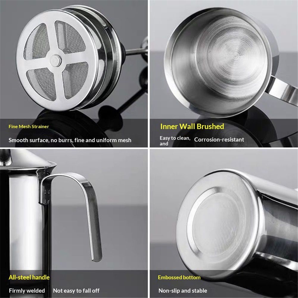 Milk Frother, 304 Stainless Steel Manual Milk Foamer, Handheld Coffee Milk Frothing Pitchers, Manual Operated,  for Cappuccino Coffee Latte Hot Chocolate(400ML)