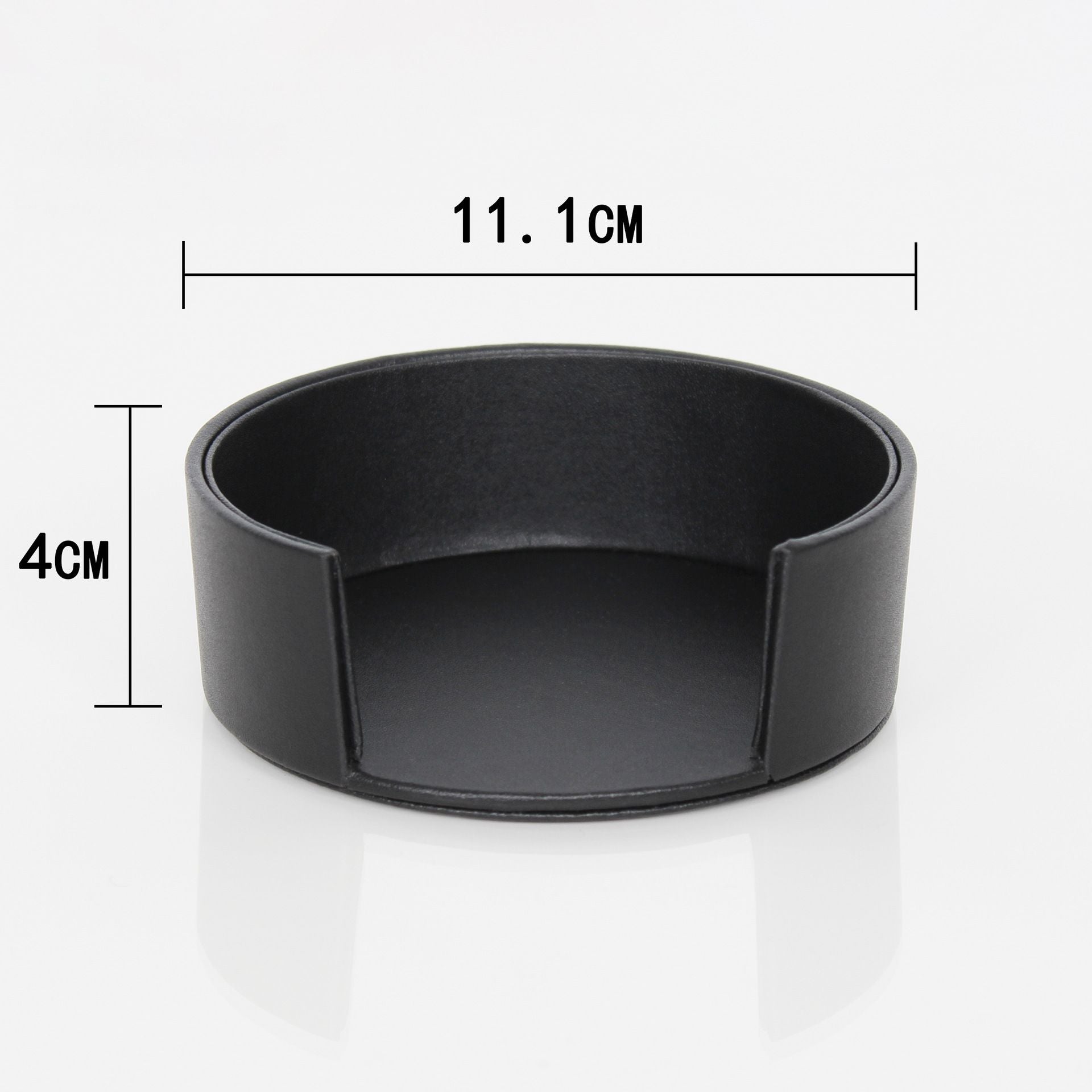 Drinks Coasters with Holder, Pu Leather Coaster Sets of 6 for Tabletop Protection Cup Mat for Drinks 4 Inches (Black)