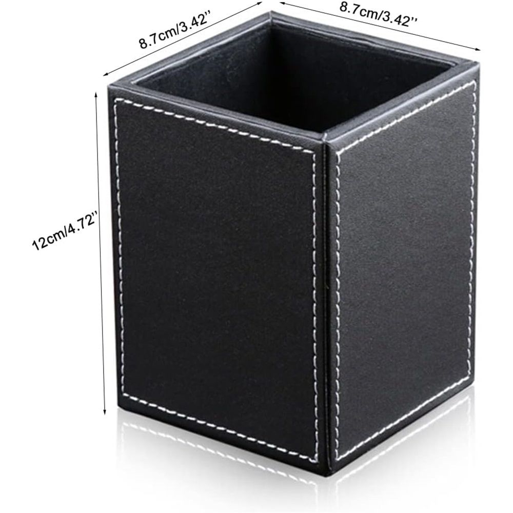 Square single pen holder office desktop storage box, solid color leather storage holder, creative and simple pen holder(black)