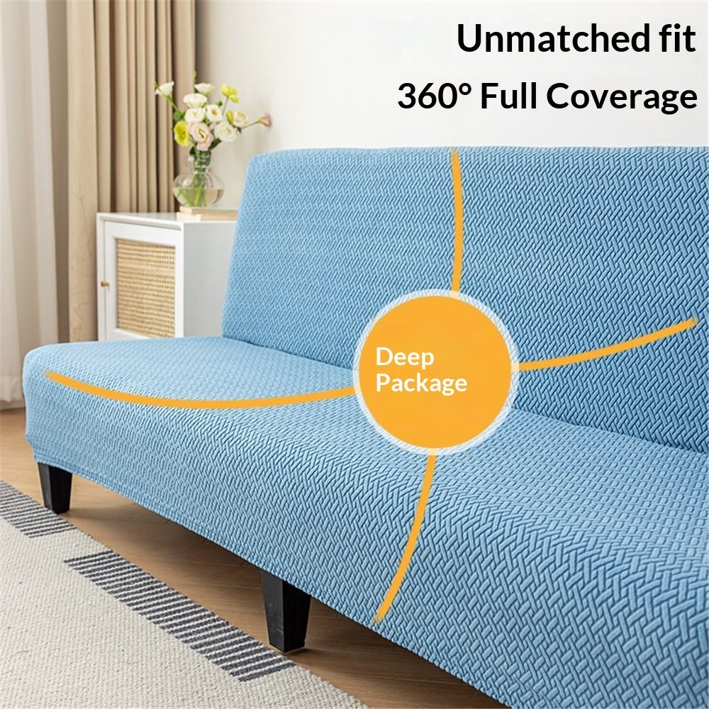 Cover Stretch Sofa Bed Slipcover Protector Elastic Feature Rich Textured High  Small Checks Jacquard Fabric Futon Cover, Machine Washable,(M, lake blue)