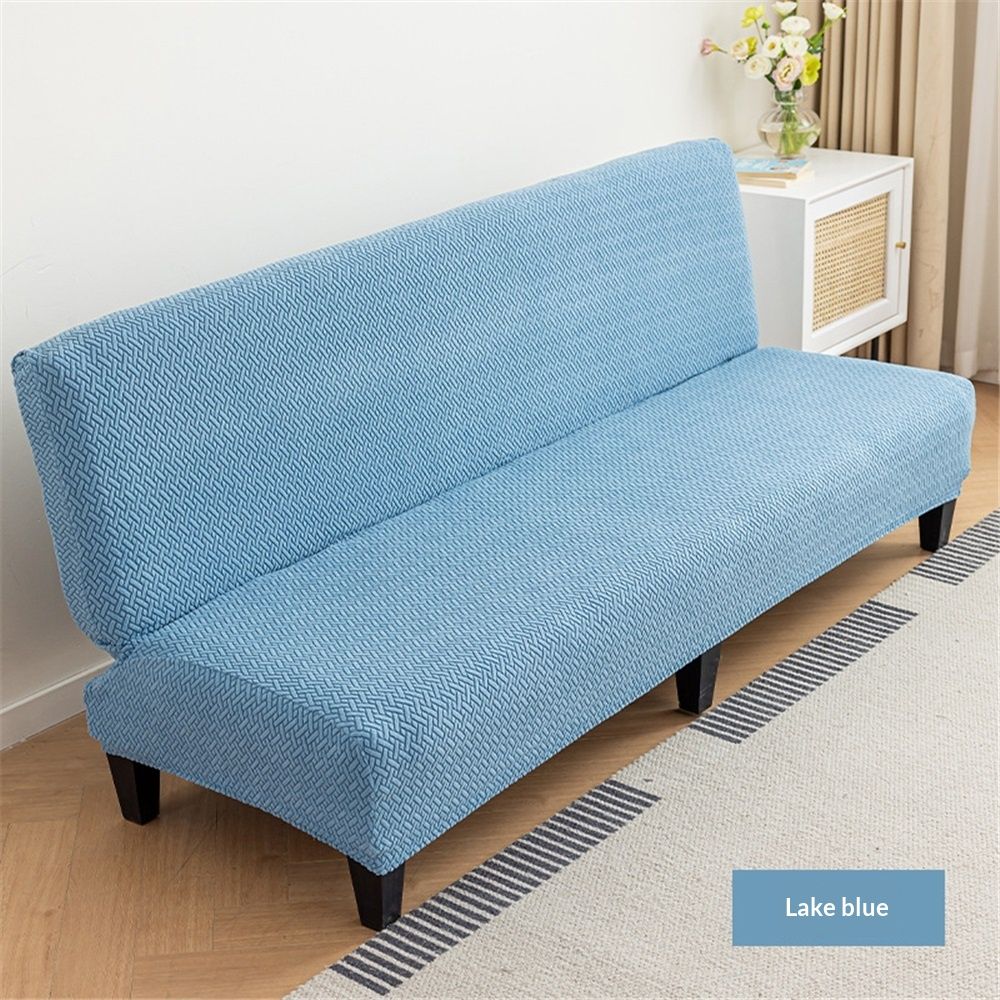 Cover Stretch Sofa Bed Slipcover Protector Elastic Feature Rich Textured High  Small Checks Jacquard Fabric Futon Cover, Machine Washable,(M, lake blue)