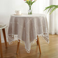 Square Lattice Small Tablecloth Cotton Linen Light Brown Dust-Proof Washable Boho Embroidery Table Cover Rustic Table Cloth for Coffee Party Kitchen Dining Tabletop Decoration 100*140cm