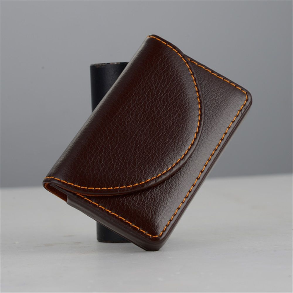 2pcs Leather Business Card Holder Walle for Men or Women Pocket Business Card Wallet Name Card Case Holder with Magnetic Shut,Black+Brown
