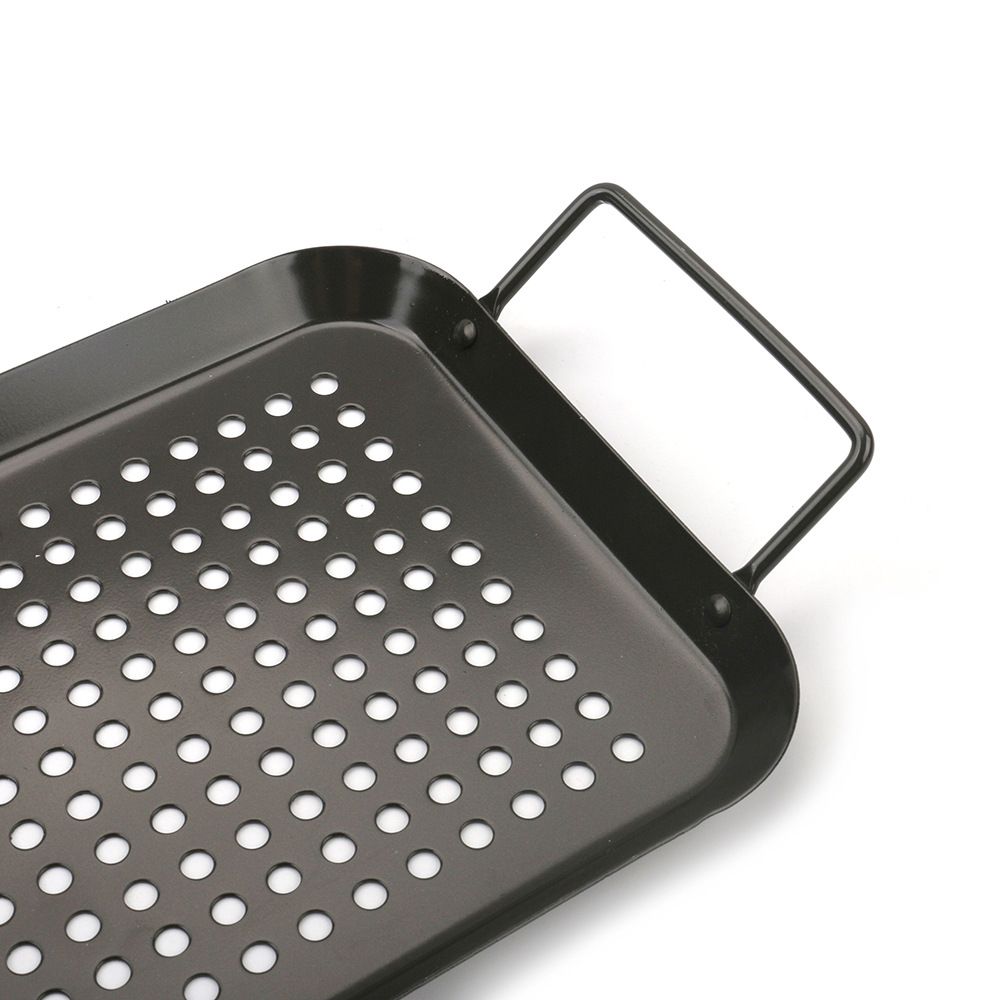 BBQ Grill Pan, Non-stick Carbon Steel BBQ Grilling Tray Vegetable Grill Pans Grill Wok Cookware Grill Accessories with Handles for Outdoor Grill Vegetables, Fish, Meat, Kabobs