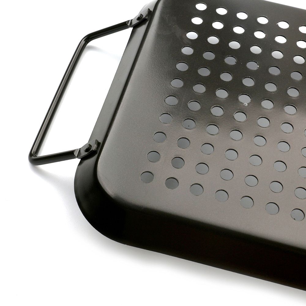 BBQ Grill Pan, Non-stick Carbon Steel BBQ Grilling Tray Vegetable Grill Pans Grill Wok Cookware Grill Accessories with Handles for Outdoor Grill Vegetables, Fish, Meat, Kabobs