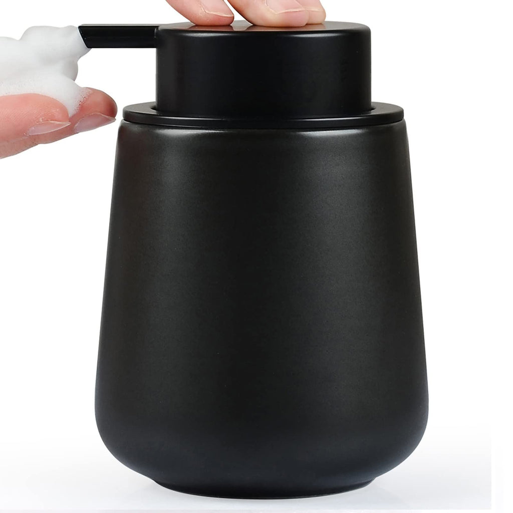 Black Lotion Dispenser - Ceramic Soap Dispenser Bathroom Refillable Liquid Hand Wash Dispenser for Bathroom Kitchen Dish Soap Dispenser with Easy-to-Press Pump