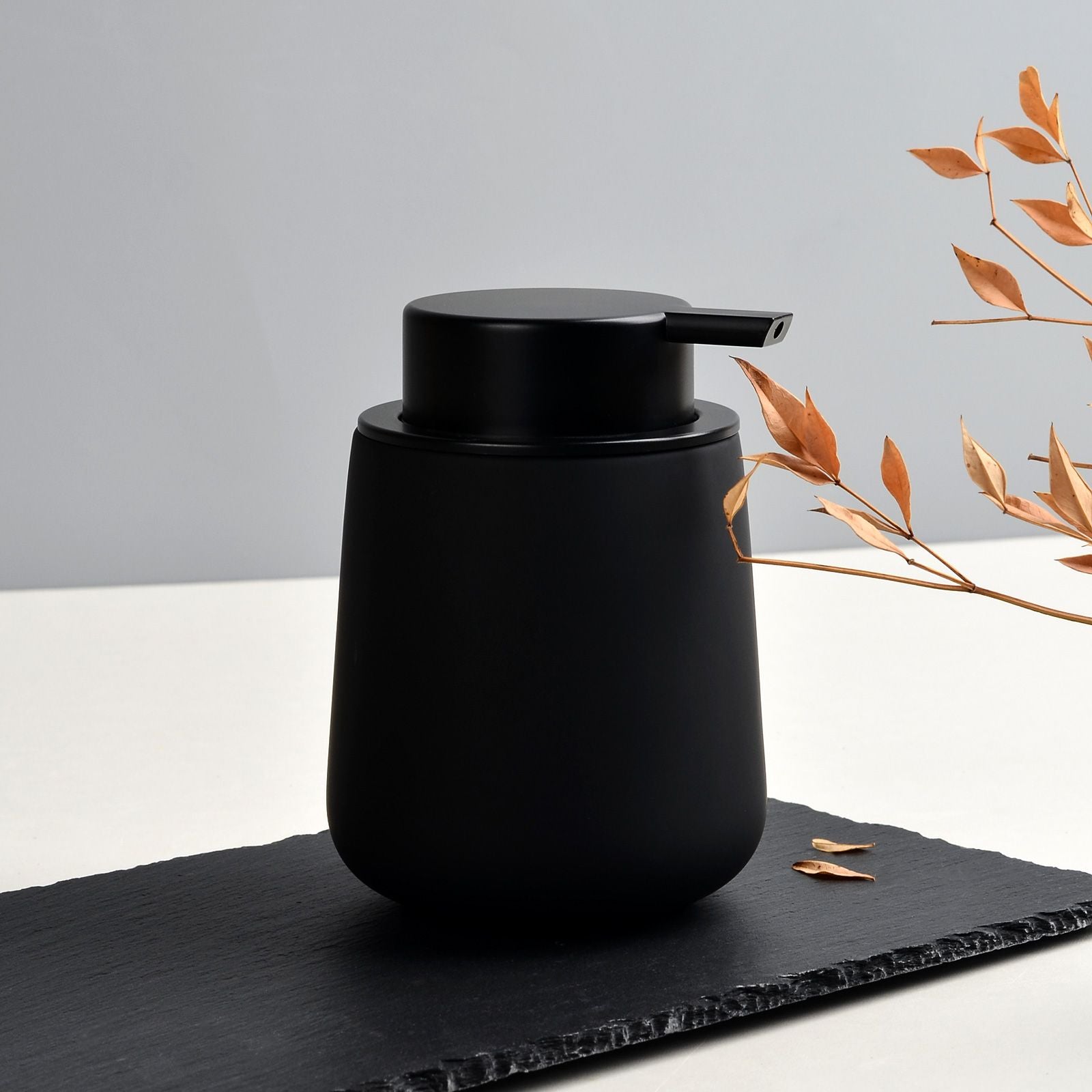 Black Lotion Dispenser - Ceramic Soap Dispenser Bathroom Refillable Liquid Hand Wash Dispenser for Bathroom Kitchen Dish Soap Dispenser with Easy-to-Press Pump