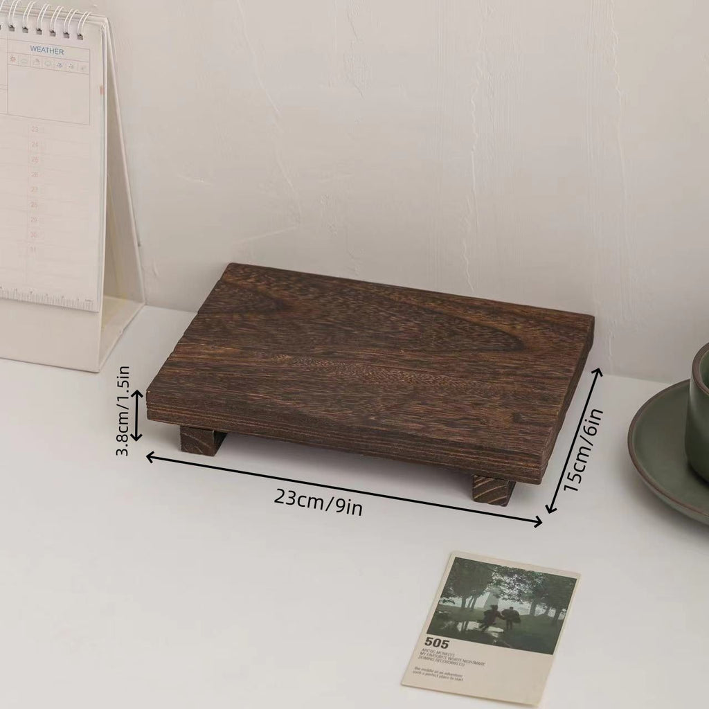Simple Rustic Pedestal Stand - Handmade Small Wood Tray - Soap Tray for Kitchen Sink, Bathroom (Brown)