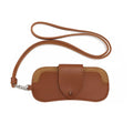 PU leather myopia glasses case, neck hanging sunglasses storage bag, portable pressure resistant thick leather glasses bag(Brown)