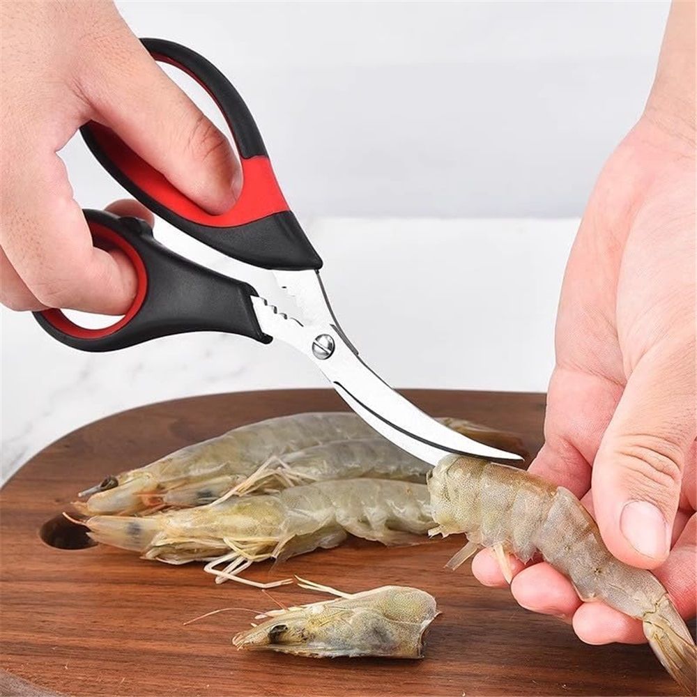 2pcs Stainless steel crayfish specific scissors, multifunctional shrimp back clip crab pliers, household kitchen seafood scissors Seafood Tool, Scissors, Stainless Steel（Red black）
