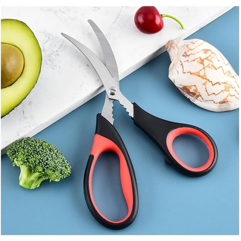 2pcs Stainless steel crayfish specific scissors, multifunctional shrimp back clip crab pliers, household kitchen seafood scissors Seafood Tool, Scissors, Stainless Steel（Red black）