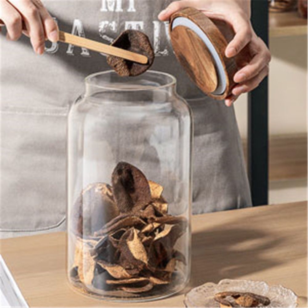 Glass Food Canisters, Kitchen Serving Stoarge Container with Airtight Wooden Lids, Cereal Dispenser Jars for Spaghetti Pasta, Powder, Spice, Tea, Coffee (2500ml)