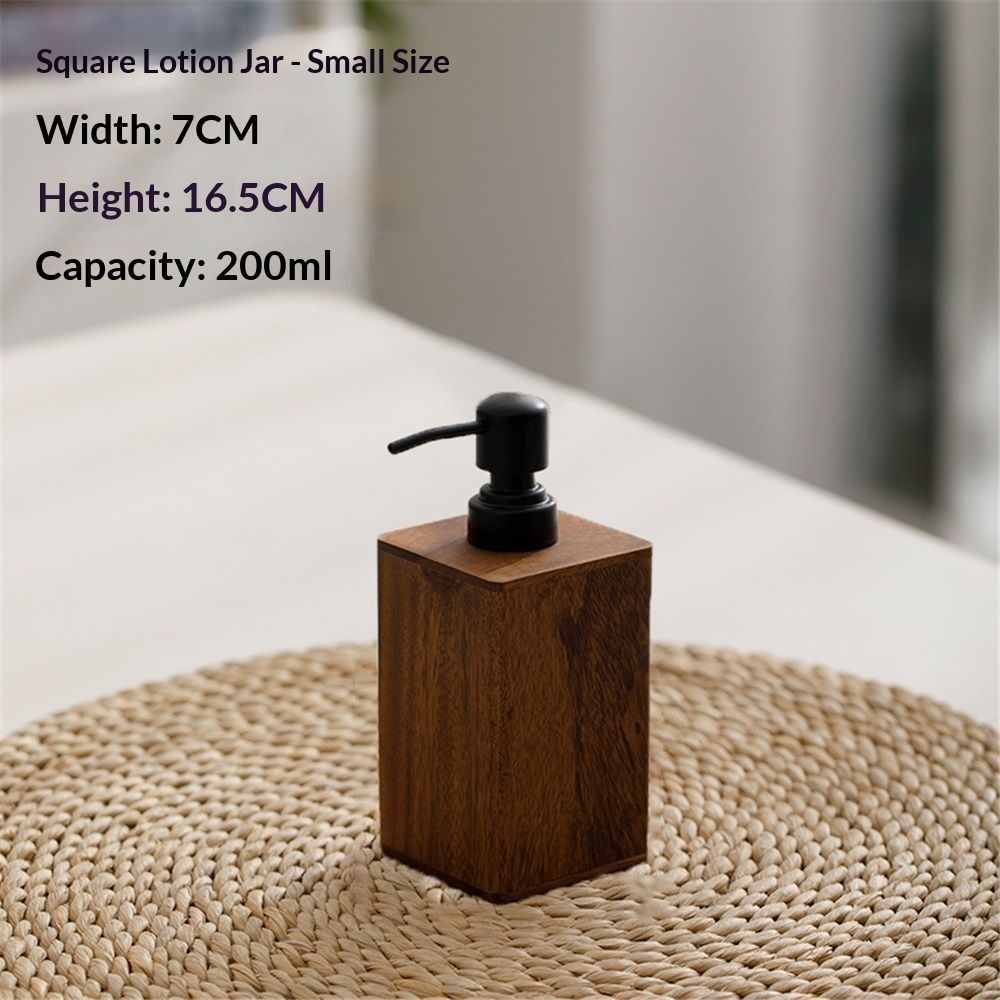 Solid Wood Lotion Jars, Push-Type Dispensing Bottles, Hand sanitizer Shower Gel Storage Jars (7oz/200ml)Square small size