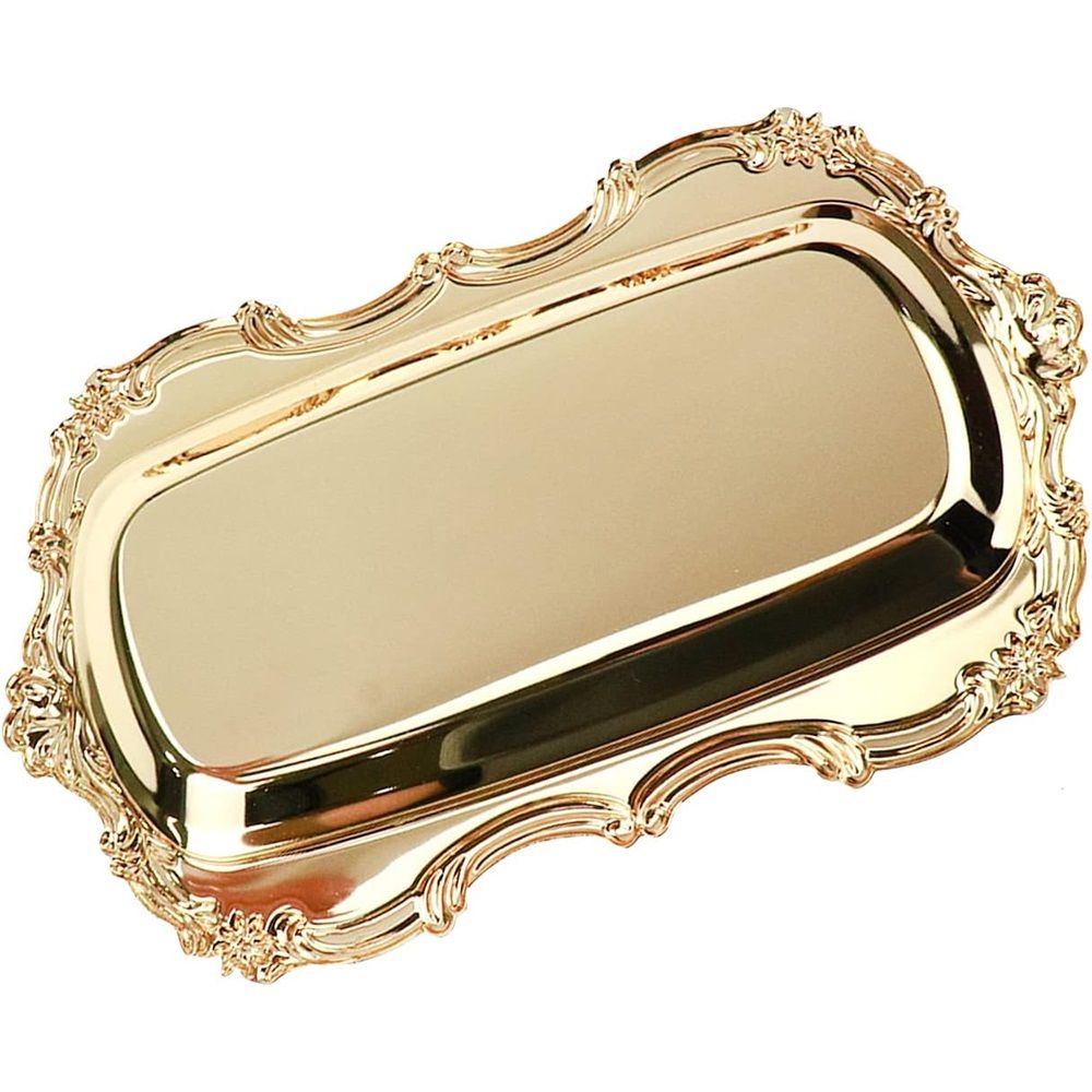 Vintage Trinket Dish Jewelry Tray Small Perfume Organizer Tray for Wedding Photographer Detail Props Ceremony Antique Decor (Gold)