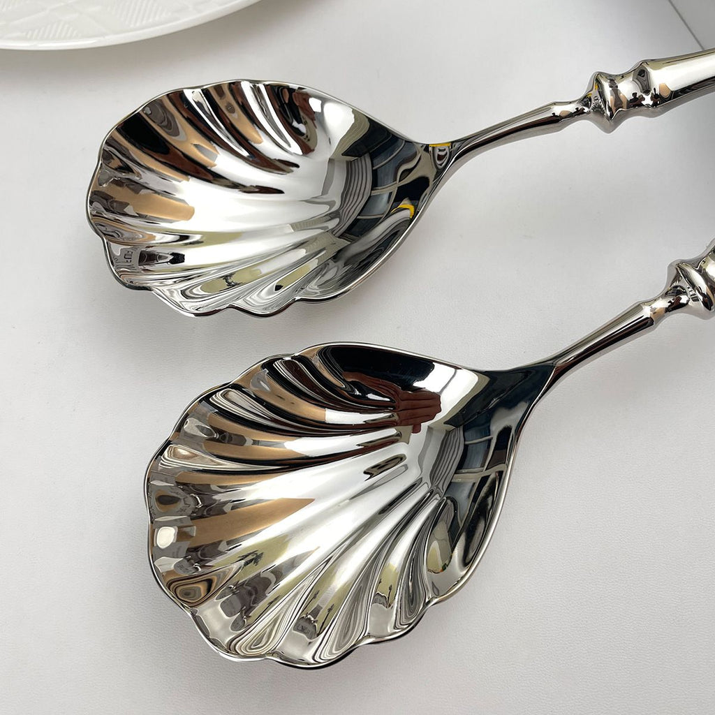 2-piece large service spoon set, 304 stainless steel catering utensils, used for party buffet dinner banquet cooking kitchen foundation, (silver)