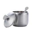 Stainless Steel Sugar Bowl, with Lid and Spoon, Silver, Round, Geometric Pattern, Durable, Rust Resistant, Dishwasher Safe, Home and Kitchen Storage