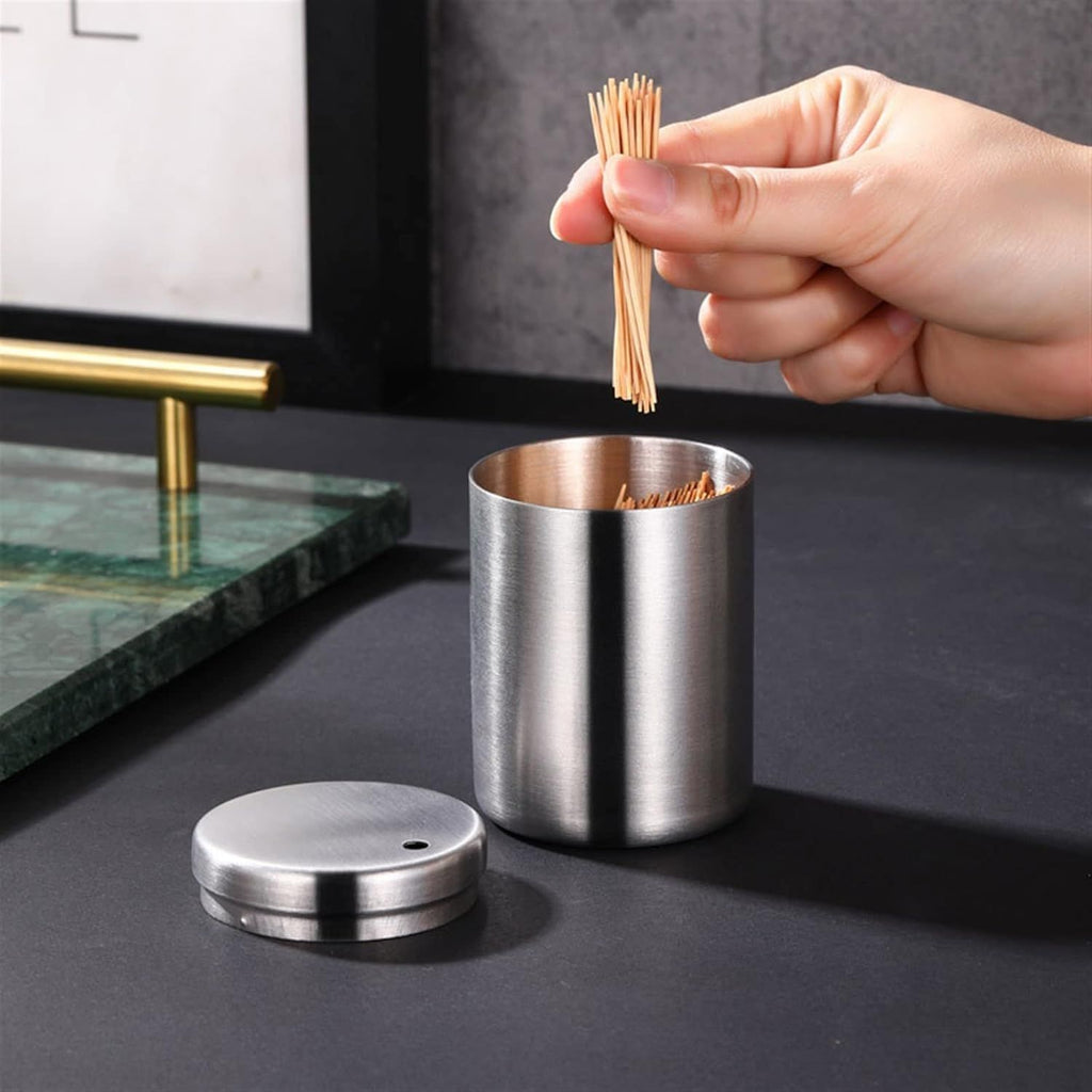 Toothpick Holder,Stainless Steel Toothpick Holder Dispenser Pocket Toothpicks Holder Round Metal Toothpick Storage Box for Table, Restaurant, Travel (silvery)