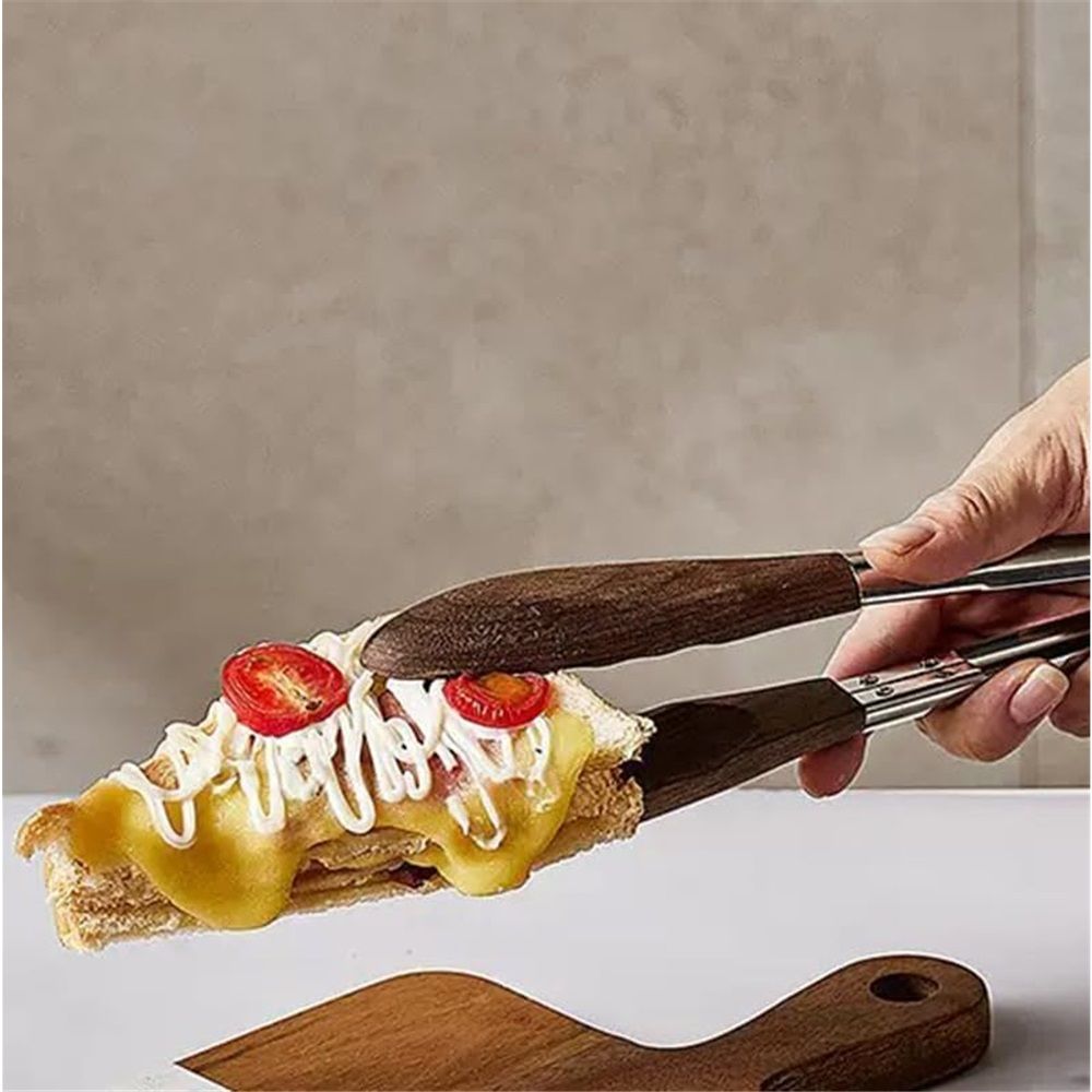 Wooden Tongs for Cooking, Multi-Purpose for Tossing Salads, Grilling, Flipping Food & Serving Bread - Strong Grip Walnut Wood Tips, Heat Resistant & Non-Deforming (9inch)
