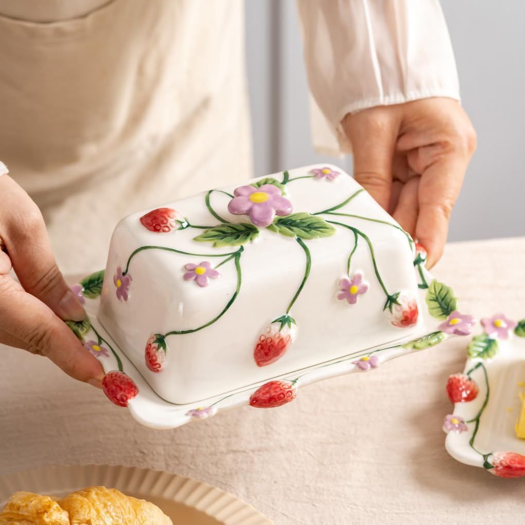 Fun Ceramic Butter Dish with Lid for Countertop –  Unique Kitchen Accessories, Cute Butter Dish with Cover for Countertop,
