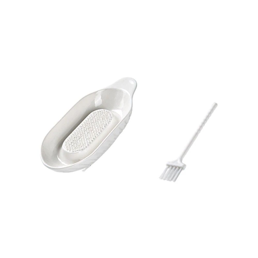 Ceramic Ginger Grater Plate with Scraper for Grinding Wasabi Ginger Garlic Cheese Fruits Vegetables（Ship shape * 1, small brush * 1 included）