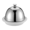 Ceramic Butter Dish with Stainless Dome Cover, Cheese Dish with Lid, Small Cheese Plate Serving Tray with Silver Handled Lid for Countertop, Dessert, Cupcake