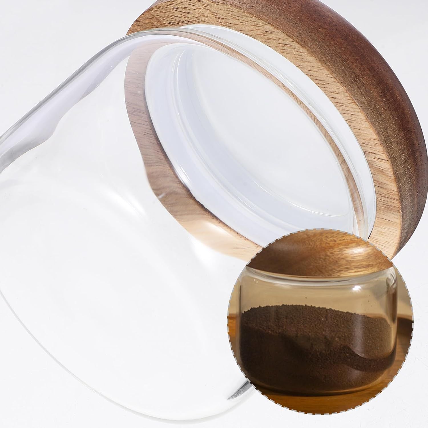 Glass Food Storage Container with Wooden Lids Small Coffee Jar Sugar Canister Airtight Food Storage Container Coffee Container for Nut Spice Candy Loose Tea（9.5*8cm）