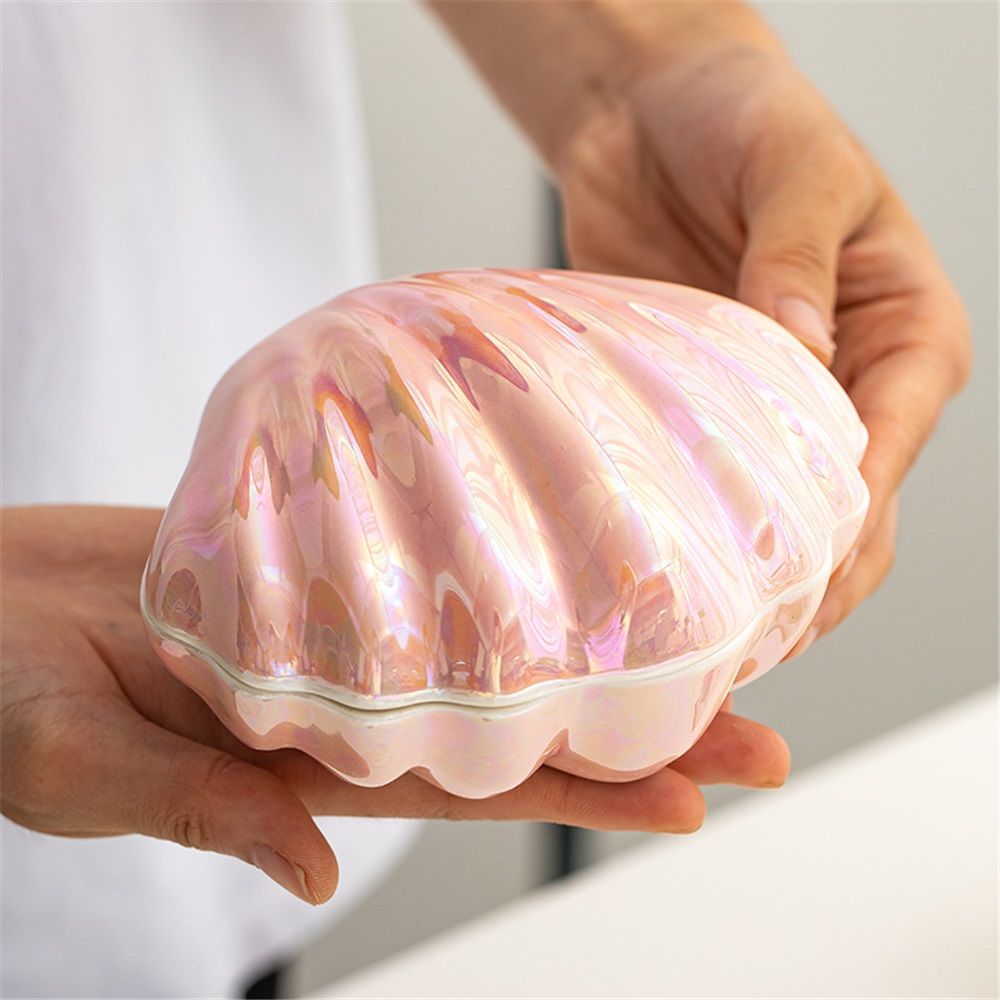 Jewelry Dish Tray, Ceramic Trinket Tray Clamshell Jewelry Storage Dish, Ring Holder Dish Key Bowl, Decorative Jewelry Plate, Cute Jewelry Organizer for Room Decor (Pink)